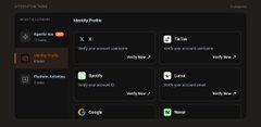 A dark, vertically oriented mobile app interface is heavily blurred, with rows of cards, icons, and white text that are not clearly readable.
