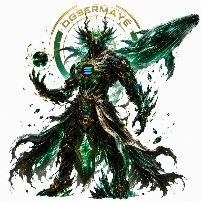 A fantasy artwork depicts a dark armored figure with glowing green energy, horns, and wings, with the text 'OGSERMAYE' arched above.