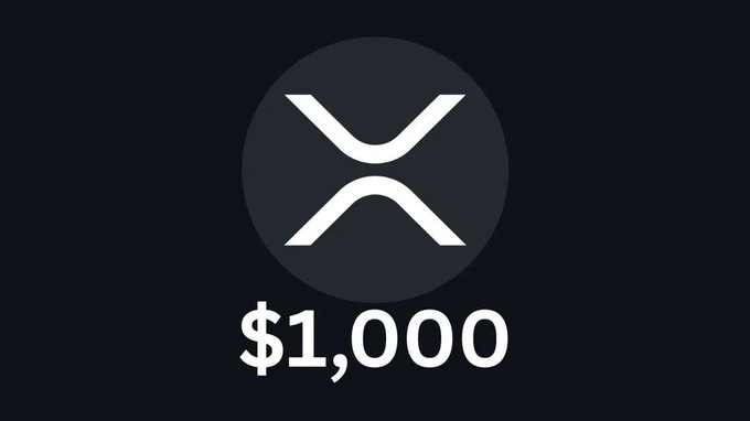 The image shows a black background with a white logo featuring an X within a circle. Below the logo, there is text that reads "Is $1,000 #XRP possible?". The main focus of the image is the logo and accompanying text, which together convey the message about the possibility of obtaining $1,000 worth of XRP currency.