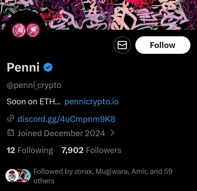 The image shows an interactive post of someone's Twitter account dedicated to a new NFT (Notary Public) called "penni_crypto". The person who created this account wants to share some information about the NFT with their followers, including its creator and how it functions. They are using a hashtag (#penni_crypto), which is also being used in the image's caption, to make it more clear that they want people to follow them for updates related to this new NFT. The post seems to have been posted recently with multiple followers interacting by liking and replying, indicating interest in what the account has to say about the penny crypto.