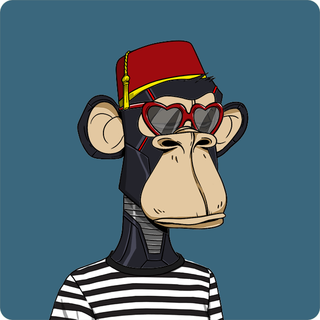 The image features a cartoon monkey wearing sunglasses, a hat with a gold chain, and a striped shirt. The monkey appears to be wearing glasses as well. The background of the image is blue, which contrasts with the monkey's attire. There are no other objects or text in the image besides the monkey and its surroundings.