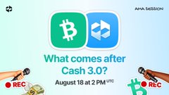 Promotional graphic titled "What comes after Cash 3.0?" featuring Bitcoin Cash ($BCH) and a generic crypto icon, advertising a live session on August 18 at 2 PM UTC hosted by Anna Sagamon alongside LetsExchange to discuss Bitcoin Cash's real-world payment utility and merchant adoption.