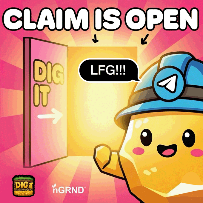 The image features a cartoon gold character with a blue hat standing in front of an open door, which has "DigItGoldGame" written on it. The text above the door reads "Claim is Open", indicating that players can now claim their rewards for Season 1.