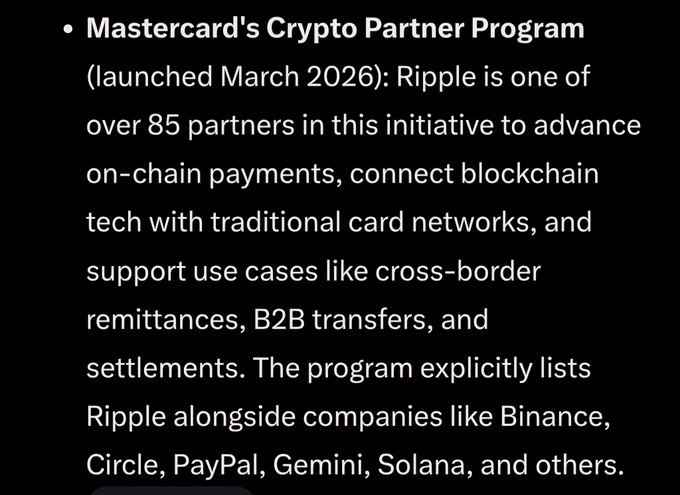 The image features a black background with white text that reads "Mastercard's Crypt Partner Program". The text includes details about Ripple, a cryptocurrency exchange platform, and Mastercard, which has launched its own Crypt Partner Program for Ripple. The program allows users to trade Ripple tokens on Mastercard's platform using the Crypt Partner Program.