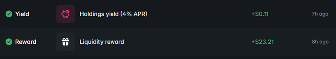 The image shows a screenshot of a website called Polymarket, which displays information about the top 1% of investments. It features two columns with data related to liquid rewards and stock prices. The column titled "Yield" has a green checkmark symbolizing a reward earned from investing in the stocks. The column labeled "Current Stats" shows the total amount of liquid rewards received by investors, which is $118.21. The image also includes a caption that reads: "Another day, another step closer to the Top 1% on @Polymarket Yesterday's earnings: +$23.21 from LP rewards - + holding yield earned too Current Stats: +$68,842".