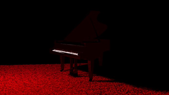The image features a black piano with its lid open, sitting on a red carpet or rug. The piano appears to be old and possibly damaged, as indicated by the caption "Broken Keys, 'Rage' by @lphaCentauriKid is listed for sale at 40 ETH on GONDI". This post seems to be promoting an item that has been described as "broken" in a creative way.