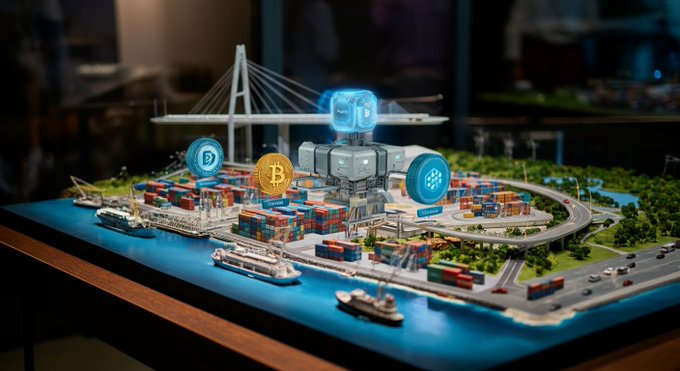 The image features a model of a city with various elements such as buildings, boats, and roads. The city appears to be a bustling port area where ships are docked at the harbor. There are two ships visible in the scene - one on the left side and another on the right side. Additionally, there is a boat located near the center of the image.

The model also includes three Bitcoin symbols placed around it, indicating that the city's infrastructure supports Bitcoin transactions. The post about Ethereum to Bitcoin suggests that the port area has been recently used for Bitcoin transactions, making it easier for users to switch between the two digital currencies.