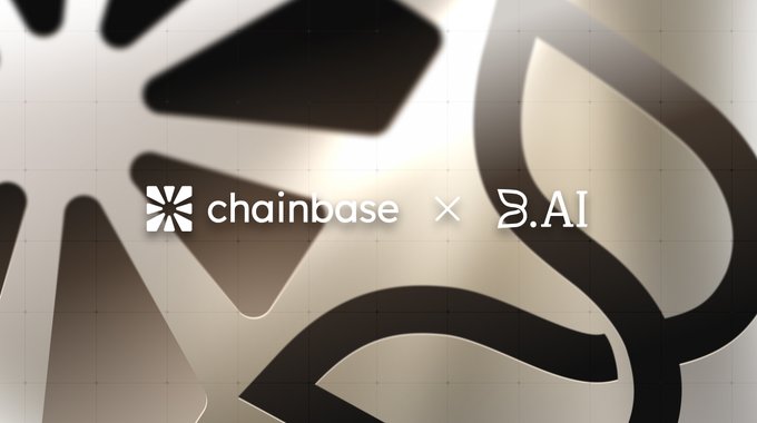 The image features a logo for Chainbase that includes a black and white design of leaves against a brown background. The text "chainbase x B.A." is written below the leafy design, indicating the partnership between Chainbase and B.A.