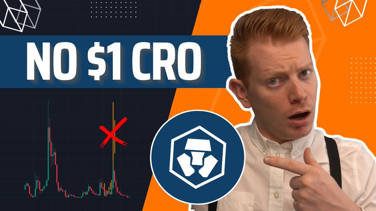 A YouTube thumbnail with the text 'NO $1 CRO' featuring a man pointing at a Crypto.com logo alongside a candlestick chart marked with a red X.