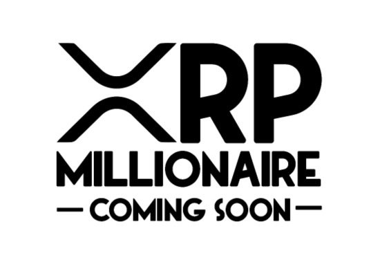 Black and white graphic logo reading 'XRP MILLIONAIRE - COMING SOON' with the XRP currency symbol.