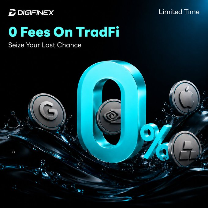 A Digifinex promotional advertisement offering '0 Fees On TradFi' for a limited time.