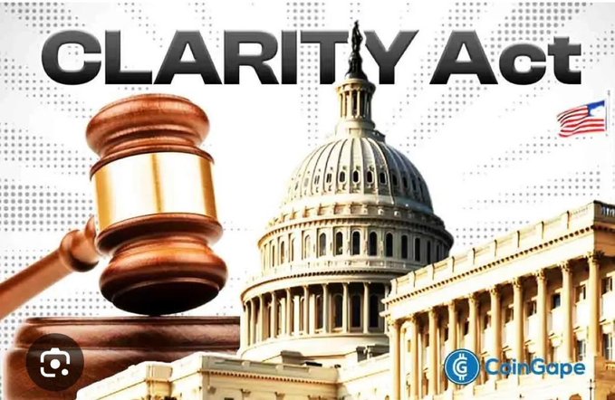 The image shows a graphic with "CLARITY Act" in bold text, a wooden gavel, the U.S. Capitol building, and a small American flag, with the "CoinGape" logo in the corner. It visually represents the upcoming Senate vote on the CLARITY Act on September 15, symbolizing potential regulatory progress for the crypto industry.