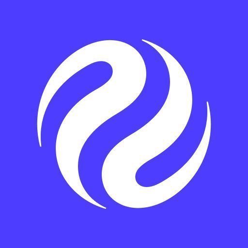 A blue square logo featuring a stylized white swirling 'S' design, displayed on a vibrant blue background.