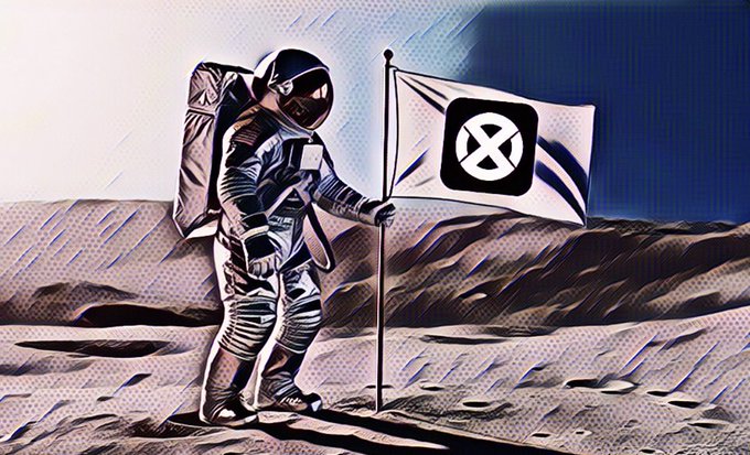 The image features an astronaut holding up a flag while standing on the moon or Mars. The flag has a symbol of a cross, possibly representing "XCN" (which stands for XCNS). The post seems to be related to space exploration as indicated by the use of #Onyx and its association with the XCNS project. The caption also refers to it being an exciting day on July 1st, suggesting that there might be a new era of space exploration or discovery happening at the moment.