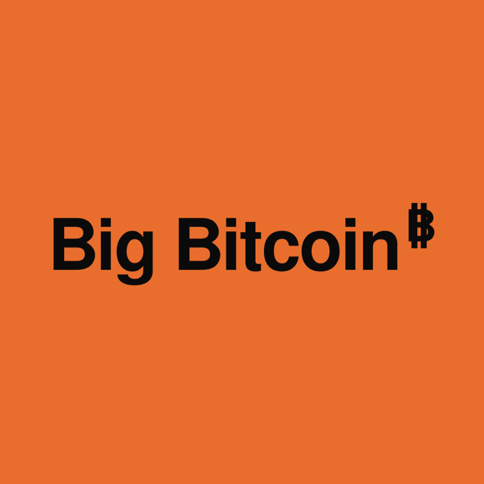 A graphic with bold black text reading "Big Bitcoin₿" centered on a solid orange background.