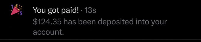 Post: "You got paid! 13S has been deposited into your account."