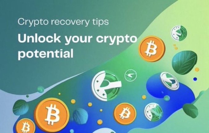 Promotional graphic with green gradient background and floating Bitcoin coins, featuring the text 'Crypto recovery tips - Unlock your crypto potential.'