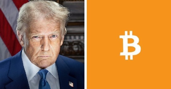 This image juxtaposes Donald Trump with the Bitcoin logo, alluding to potential political developments impacting digital asset regulation, such as the CLARITY Act. The Bitcoin logo represents the digital asset landscape that the CLARITY Act aims to regulate.