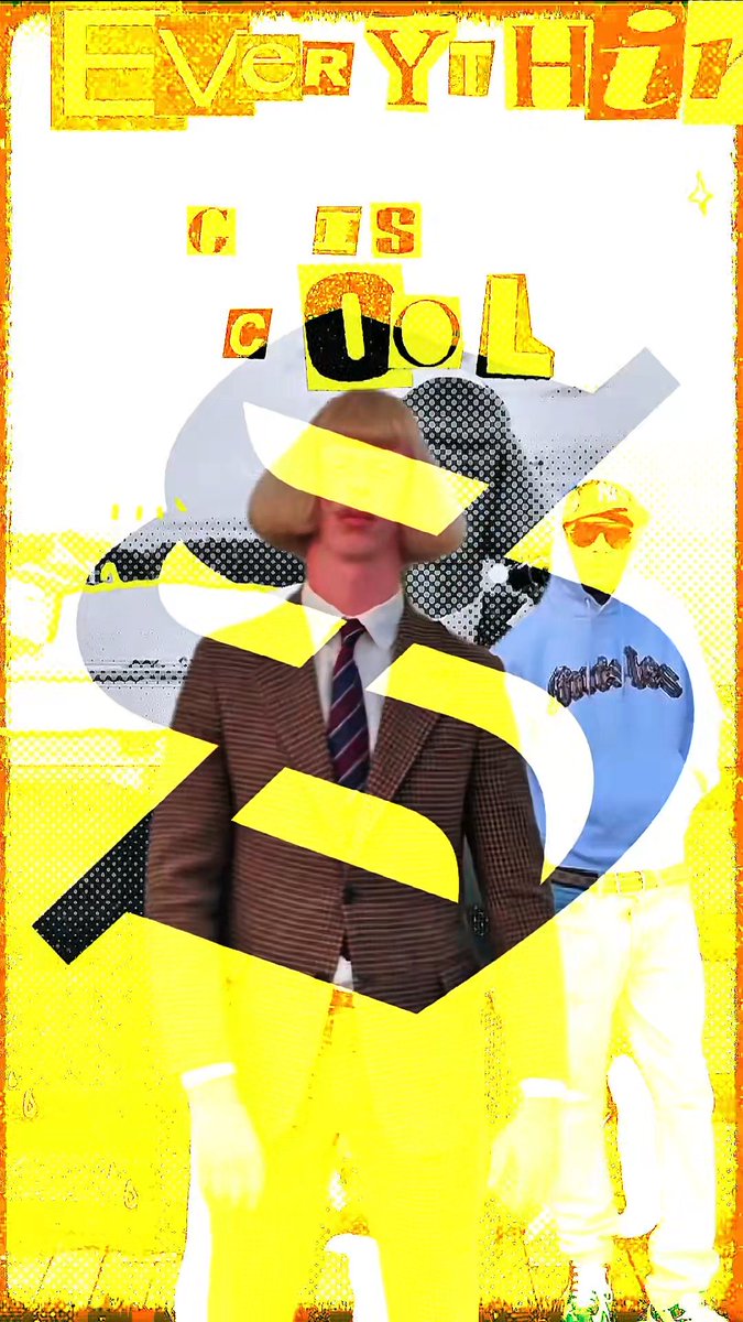 A retro-style collage with bold yellow and black graphics and text reading 'EVERYTHING IS COOL' featuring two figures.