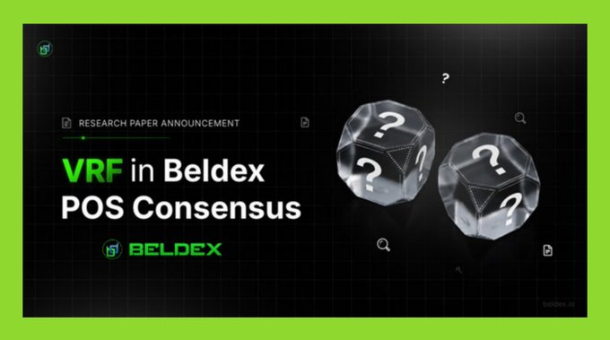 A promotional graphic for Beldex announcing a 'RESEARCH PAPER ANNOUNCEMENT' about 'VRF in Beldex POS Consensus', featuring question mark icons.