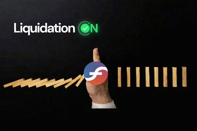 A conceptual image against a black background showing a hand stopping falling dominoes, with a 'Liquidation ON' graphic featuring a green checkmark above and a red and blue logo on the hand.