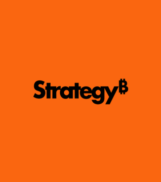 The image features a bold orange background with the "Strategy" logo prominently displayed in black text, incorporating the iconic Bitcoin symbol as the dot of the "y." The minimalist design reinforces the branding of Strategy (formerly MicroStrategy), the company referenced in the post as "$MSTR," highlighting its identity as a key player at the intersection of enterprise analytics and cryptocurrency.