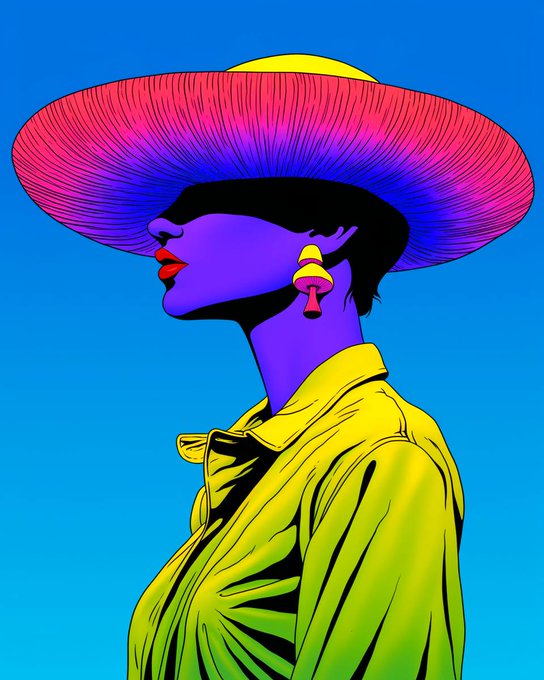 The image features a woman wearing a hat with pink, purple, and yellow colors. The woman appears to be dressed in a green shirt and has her hair styled in an updo. She is standing against a blue sky background. The image also contains text that reads "Good evening and happy new week It's not just wallets and charts anymore it's what you can do @useTria Earn vaults run strategies while you're offline. No babysitting positions powers AI agents that can't fake their work." This suggests the woman is promoting a product or service related to online content creation, such as writing or editing articles for various platforms.