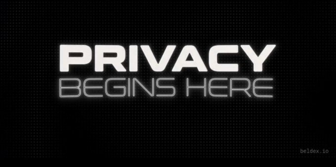 A black background graphic with the text 'PRIVACY BEGINS HERE' in white, with 'beldex.io' in the bottom right corner.