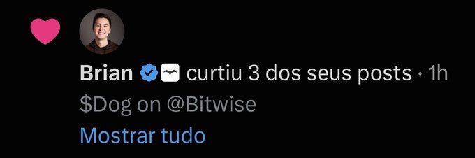 A notification from Instagram showing a verified user named 'Brian' curtiu (liked) 3 of your posts, referencing '$Dog on @Bitwise' with a 'Mostrar tudo' (Show all) option.