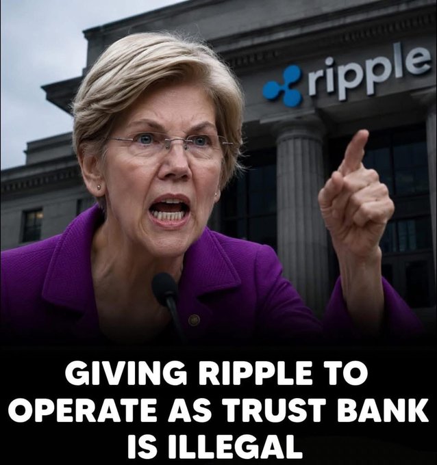The image features a woman, possibly a political figure or a businesswoman, giving her opinion about Ripple cryptocurrency. She is pointing towards the office of the Office of the Comptroller of the Currency (OCC), which has recently been sued by Ripple company for allowing them to operate as a "Trust Bank". The post also mentions that Ripple's CEO, Dan Ticker, is involved in illegal activities and that the office of the OCC is investigating this matter.
