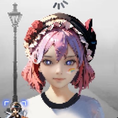 An anime-style avatar of a girl with pink and purple hair wearing a flower crown, displayed in what appears to be an avatar creator app with a small character icon in the bottom left corner.