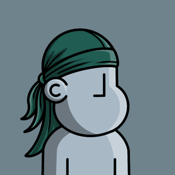A simple gray cartoon figure with a dark green bandana and long hair appears expressionless against a muted blue background, visually embodying the "NPC" persona referenced in the caption. The image pairs with the post's humorous take on how being an NPC led to unexpectedly caring developers instead of the promised zero interaction.