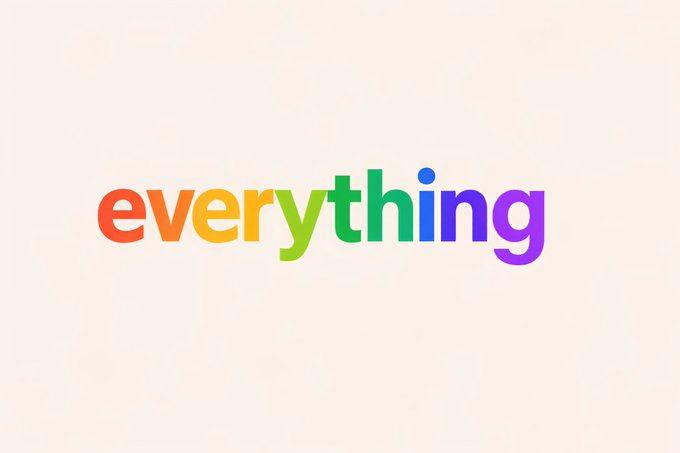 A logo featuring the word 'everything' in a colorful, gradient font ranging from red to yellow, green, blue, and purple on a light background.