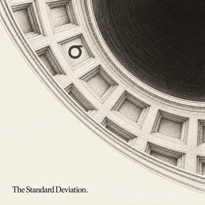Illustration of the Pantheon's coffered dome interior viewed from below with a Greek letter sigma (σ) symbol, captioned 'The Standard Deviation.'