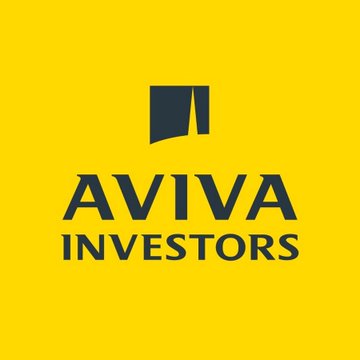 The image shows the yellow Aviva Investors logo featuring a stylized dark blue square icon above the company name "AVIVA INVESTORS." The logo represents the investment firm mentioned in the announcement about launching a tokenized Liquidity Fund share class on the XRP Ledger in partnership with Ripple.