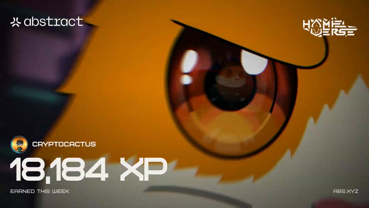 The image features an eye with a cartoon style design, which appears to be a cat's eye. The text "Happy XP Day on @AbstractChain" is written above the eye, while the text "@AbstractChain" is below it. The caption reads "Last week I had a lot of work, but I'am sure that next Tuesday I'll get more than 100,000 XP".