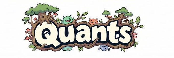 A whimsical logo for 'Quants' featuring the text styled as tree branches with cartoon monsters and mushrooms integrated into the design.