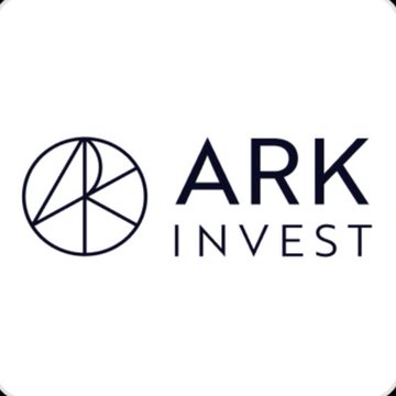 The image displays the ARK Invest logo, featuring a geometric circular emblem next to the company name in bold black text, representing Cathie Wood's investment firm as it launches a tokenized Venture Fund on Ethereum through Securitize, with holdings in AI companies like OpenAI and Anthropic.