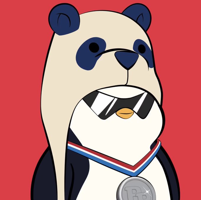 A cartoon illustration shows a cute panda character wearing dark sunglasses and a medal with "BG" inscribed on it, set against a solid red background.
