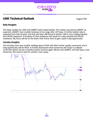 A document titled "LINK Technical Outlook" with a daily insights section, text paragraphs, and a stock price chart showing recent price movements.