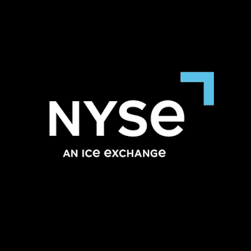 The image displays the New York Stock Exchange logo with "NYSE" in white text alongside its signature blue corner mark, with the tagline "AN ICE EXCHANGE" below on a black background—visually branding NYSE's initiative to build an onchain settlement platform for tokenized securities, as announced by President Lynn Martin in connection with DTC's July tokenization pilot.