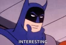 The caption should reflect the image's connection to the post about researching Bending Spoons.

The image shows Batman from the animated series with a knowing smirk, with the caption "INTERESTING" displayed below him.

**Caption:** Batman smirks with a knowing expression above the word "INTERESTING," perfectly capturing the intrigue the poster feels while studying Bending Spoons ($BSP).