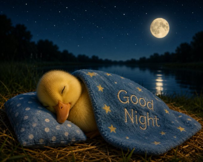 The image features a small yellow duck sleeping under a blue blanket with "Good Night" written on it, set against a night sky backdrop of stars. The scene also includes a full moon visible in the background. The image seems to be related to a social media post or an advertisement that promotes a new wave of Web3 innovation and its four key pillars: @wallchain, Improving transaction execution and reducing hidden inefficiencies in DeFi, @quipnetwork, and building quantum-resistant security for blockchain infrastructure.