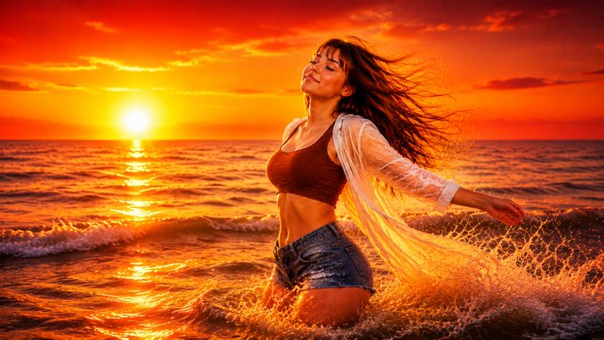 𝕏 family Most people are willing to put in the effort when the system rewards them fairly that's why @Wallchain stands out. It creates a space where rewards are tied to real contribution, not noise, hype or favoritism. The woman in the image is wearing a white shirt and blue shorts while standing in the ocean at sunset with her hair blowing in the wind. She appears to be enjoying herself as she looks towards the camera.