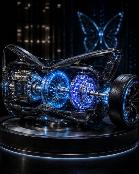 A glowing blue quantum engine with diamond-cut components and a butterfly holographic display sits on a futuristic display pedestal, symbolizing the quantum infrastructure building being discussed in the interview where Quip Network CEO Colton Dillion frames quantum computing as foundational rather than a threat to Bitcoin. The luminous, high-tech aesthetic reinforces the post's theme of preparing for quantum readiness as the next evolution in blockchain technology.