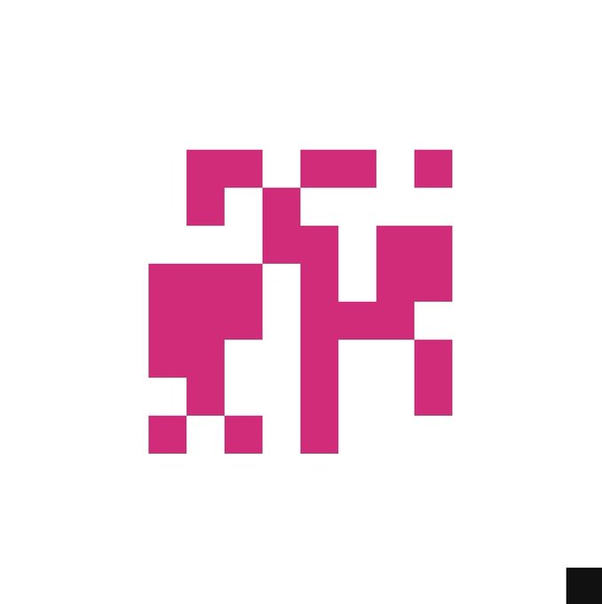 Pixelated pink logo on a white background forming the letters "SH" in a blocky, retro style.