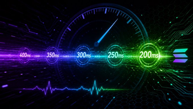 A digital graphic displaying a horizontal timeline with decreasing millisecond values (400ms, 350ms, 300ms, 250ms, 200ms) against a dark tech background with a speedometer and heartbeat line.