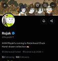 A dark-themed social media post from user 'Rojak' dated '10/10/25' showing text 'GODS going to Mar-a-Lago for Nobel at Trump Nobel dreams conflicts/peace' with various reactions visible.