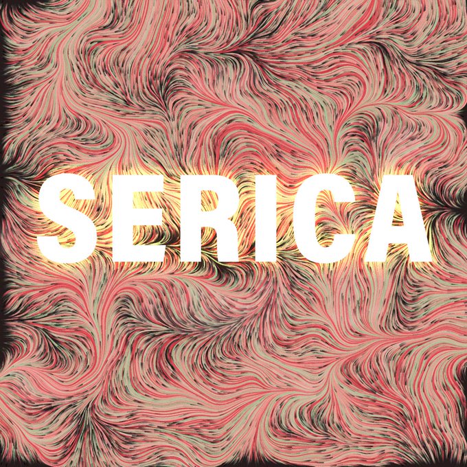 Stylized graphic with the word "SERICA" in large white letters over a swirling pink, green, and yellow psychedelic background.