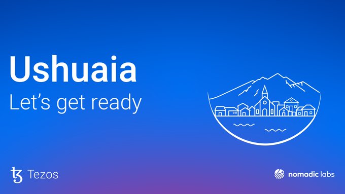 The image shows a blue banner with white text that says "Ushuaia" at the top, followed by "Let's get ready" below it. The text also mentions an upcoming event for June 20th, which appears to be related to Ushuaia. There is no visible content or action taking place in the image, and there are no other objects present besides the banner itself.